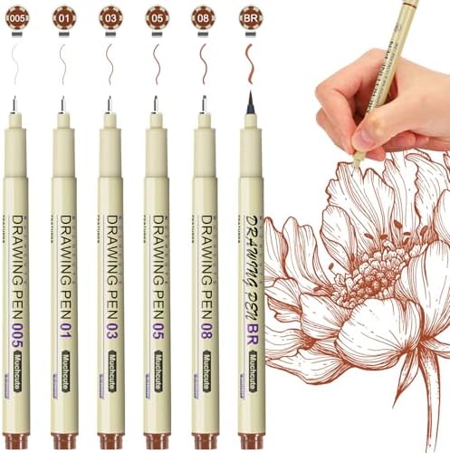 Muchcute Micro Fineliner Drawing Art Pens: 6 Sepia Artist Supplies Adults by Muchcute