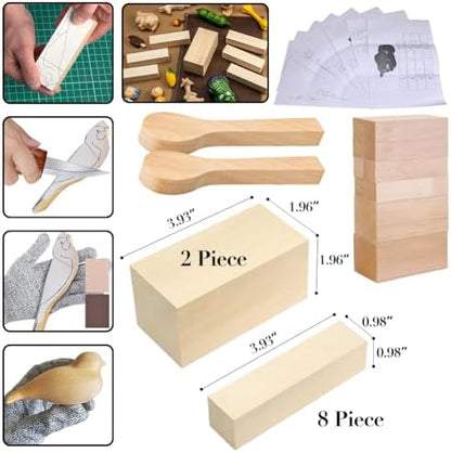Wood Carving Kit with Basswood Carving Blocks, Wood Carving Tools Includes 3 Wood Carving Knives, 3 Detail Wood Carving Knife and 8 Wood Blocks, Whittling kit for Adult and Kids Beginners - Image 3