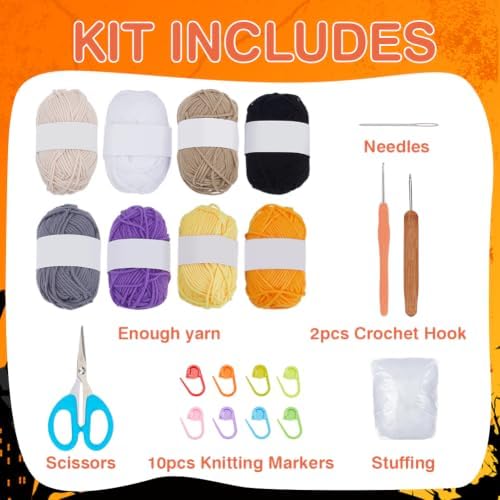 ACRNIGHEET 3Pcs Gnome Crochet Kit for Adults Beginners, Halloween Decorations Crochet Kit Complete Knitting Kits for Beginners with Step-by-Step Instruction DIY Craft Gift - Image 2