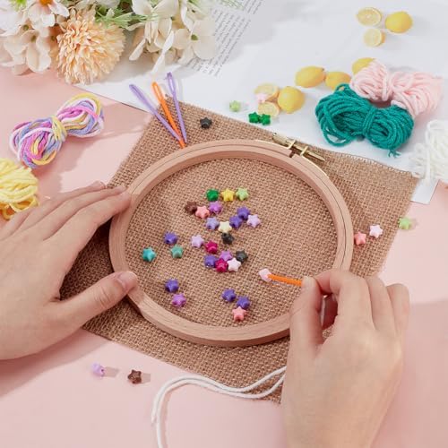 DELORIGIN Beginner Sewing Kits Embroidery Starter Kit with Linen Acrylic Star Beads Embroidery Hoop Colorful Threads Sewing Needles Embroidery Tools Stitch Learning DIY Kit Crafts for Adults Women - Image 4
