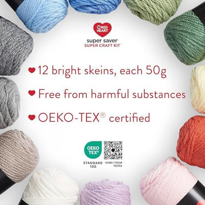 Red Heart Super Saver Yarn Super Craft Kit Pastels,with 50 Countg/1.7 oz. 4 Medium Worsted Yarn for Knitting & Crocheting,12 Colors,Perfect for Chunky Sweaters,Blankets,Amigurumi,50 Count (Pack of 10) - Image 4