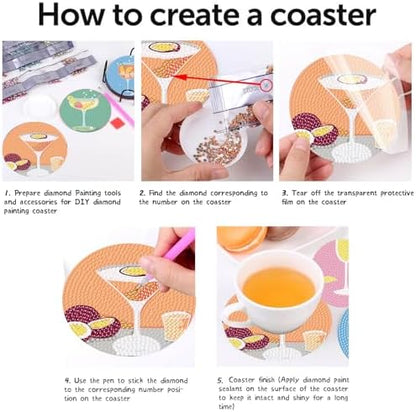 8Pcs Diamond Painting Coasters with Holder,DIY Cocktail Life Coaster Diamond Art Kits for Adults,Beginners Round Full Drill Diamond Art Craft Supplies - Image 6