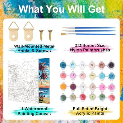 ZTOTZ Paint by Numbers kit for Adults Beach, Paint by The Numbers Beach Canvas, Seaside Landscape Acrylic Paint by Numbers kit for Adults for Decor 16x20in - Image 5