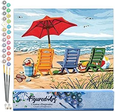 Figured'Art Paint by Numbers for Adults Beach Chairs 16"x20" - Craft Art Painting DIY Kit Rolled Canvas Without Frame by FiguredArt