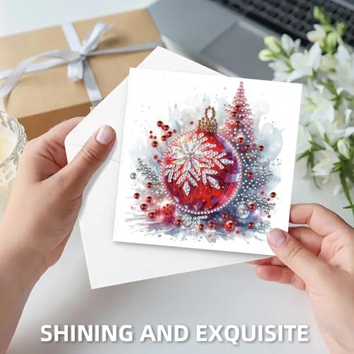 jinglinhh 6pcs Christmas Poinsettia Balls Diamond Art Painting Greeting Cards with Envelopes, DIY Card Making Kits for Adults, Diamond Art Postcards Christmas Cards Craft Gifts - Image 6