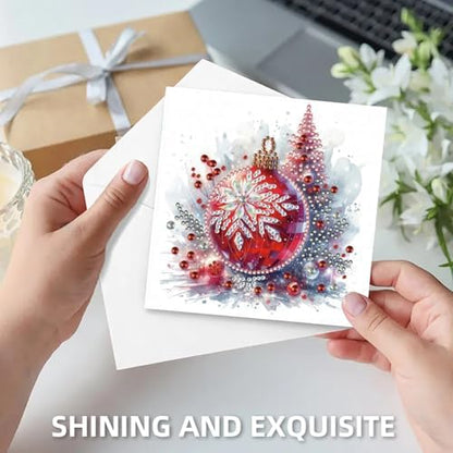 jinglinhh 6pcs Christmas Poinsettia Balls Diamond Art Painting Greeting Cards with Envelopes, DIY Card Making Kits for Adults, Diamond Art Postcards Christmas Cards Craft Gifts - Image 6