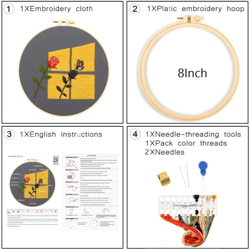 Rose Embroidery Kits for Beginners Adults, Hand Embroidery Starters Kits, Floral Stamped Cross Stitch Kits Needlepoint Kits for Adults Anniversary Valentine's Day Gift, Embroidery Hoop, Video Tutorial - Image 7