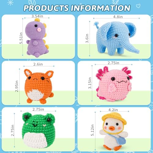Gerute 6Pcs Crochet Kit for Beginners,Crochet Animal Kit with Step-by-Step Video Tutorial, Crocheting Kit for Starters, Beginner Crochet Kits for Adult Kid Women Men Complete Kit Included （40%+ Yarn - Image 5