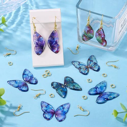FASHEWELRY 14Pcs Resin Butterfly Wing Charms for Earring, Gradient Insect Wing Pendants Colorful Feather Wings Charms with Gold Foil for Jewelry Making - Earring Hooks & Jump Rings - Image 2