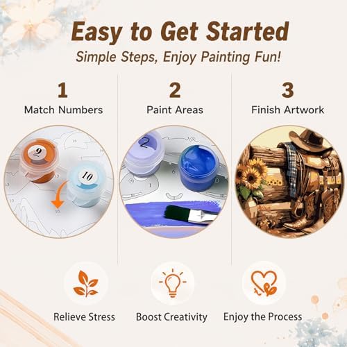 AUKELHJ Framed Paint by Numbers Kit for Adults, Boot;Sunflower, 10x10 inch - Image 6