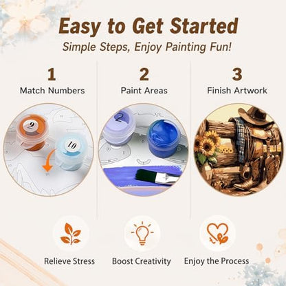 AUKELHJ Framed Paint by Numbers Kit for Adults, Boot;Sunflower, 10x10 inch - Image 6
