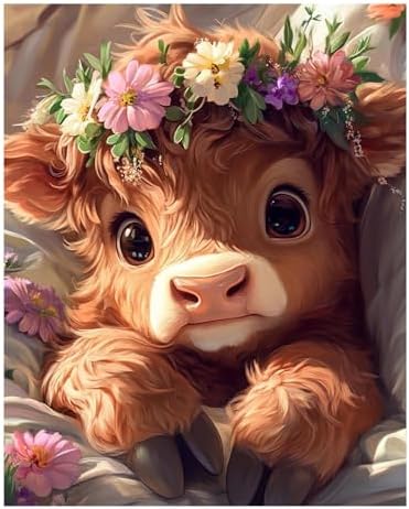 Reivworl Cow Paint by Numbers Kit for Adults Beginners, Highland Cow Paint by Numbers, Adult Paint by Number Kits for Gifts and Wall Decor 16x20 Inch by Reivworl