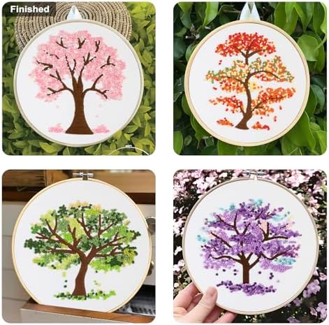 Sivilife Embroidery Starter Kit for Beginners, 4 Sets Stamped Cross Stitch Kits for Adult, Seasonal Tree Pattern Hand DIY Kits with 2 Embroidery Hoop Instructions Color Threads Needles and Scissor - Image 5