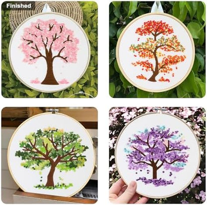 Sivilife Embroidery Starter Kit for Beginners, 4 Sets Stamped Cross Stitch Kits for Adult, Seasonal Tree Pattern Hand DIY Kits with 2 Embroidery Hoop Instructions Color Threads Needles and Scissor - Image 5