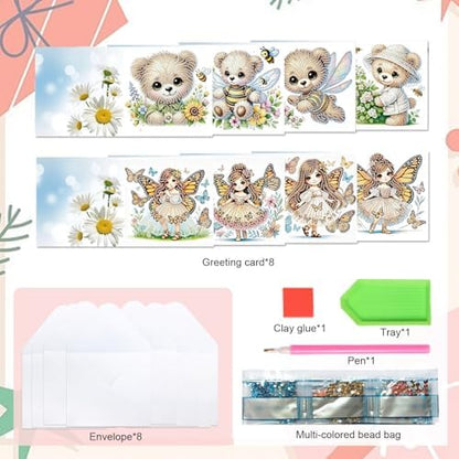 antor 8-Pack 5D Diamond Painting Greeting Cards with Envelopes, DIY Diamond Art Cards Kit – Special Shaped Bee, Bear, Butterfly & Elf Designs for Christmas, Birthday & Thanksgiving Crafts - Image 3