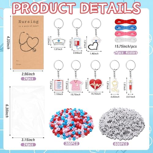 Suncalla 996 Pcs 24 Set Nurse Keychain Making Kit Medical DIY Crafts Bulk - Image 2