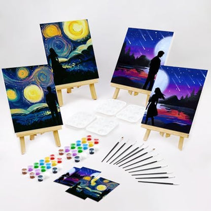 VOCHIC 4 Pack Sip and Paint Kit Pre Drawn Canvas Painting for Adults, Couples Date Night Games Painting Kit Valentine Christmas Room Decor Gift Party Supplies Favor(8x10) - Image 3