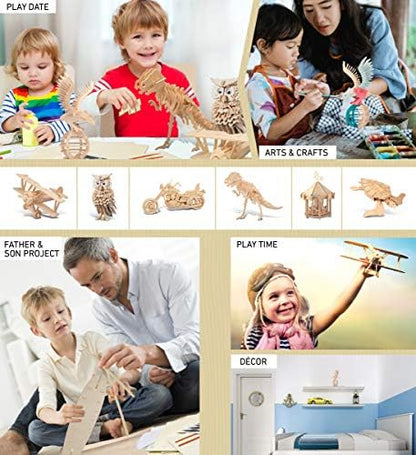 Puzzled 3D Puzzle Eagle Wood Craft Construction Model Kit, Fun, Unique & Educational DIY Wooden Toy Assemble Model Unfinished Crafting Hobby Puzzle to Build & Paint for Decoration 61 Pieces Pack - Image 5