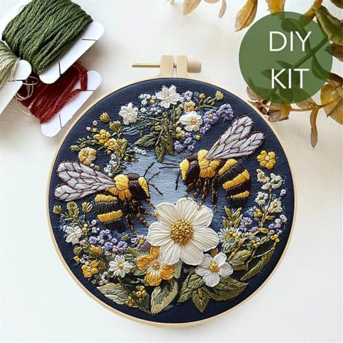 Huacan Embroidery Kit for Beginners Adults Includes Stamped Bees Pattern, Hoop, Color Threads,Tools,Easy to Follow Instruction - Image 3