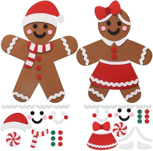 2 Pcs DIY Felt Christmas Gingerbread Man Set with 50 Pcs Detachable Ornaments Large Gingerbread Man DIY Decorations Christmas Door Wall Hanging Xmas Gifts for Xmas Winter Holiday Party Decorations by Fairooth