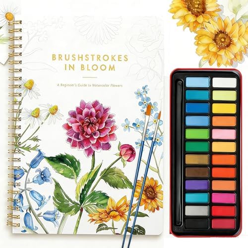 Watercolor Workbook for Beginners, 24 Colors Paint Kit with Floral Designs on Premium Paper, Watercolor Coloring Book for Adults Teens, Perfect Creativity Exploration Gift to Spark by Unknown
