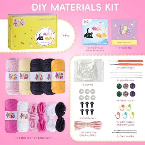 Crochet Kit for Beginners, 3-Pack cat Animal Kits for Adults, Amigurumi Set - Image 3