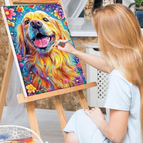 Bowetile Framed Paint by Numbers Dog for Adults Beginners, Adults' Paint-by-Number Dog Kits, Easy Adult Paint by Number Kits on Canvas, Acrylic Animals Number Painting for Home Decor, 8x12in - Image 2