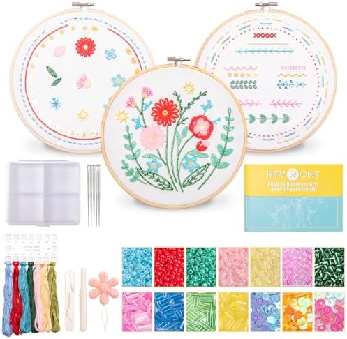 HTVRONT Bead Embroidery Kit for Beginners, 3 Sets, Gifts & Crafts by HTVRONT