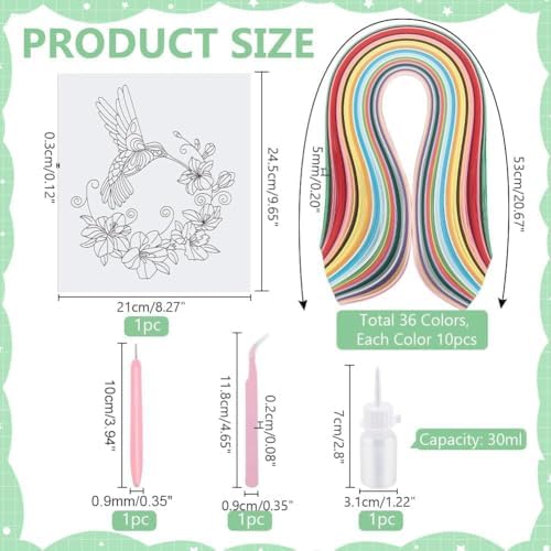 PH PandaHall Paper Quilling Kit Flower and Hummingbird Quilling Tool with 240 Paper Strip Supplier Quilling Template Board DIY Crafts Set DIY Kit for Adults Filigree Painting Kits Wall Art Decor - Image 2