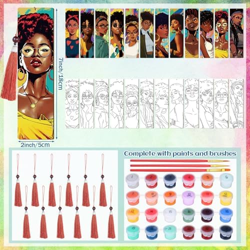 Kosiz 12 Pcs Black Women Paint by Number Kit for Adult Wood Bookmark - Image 3