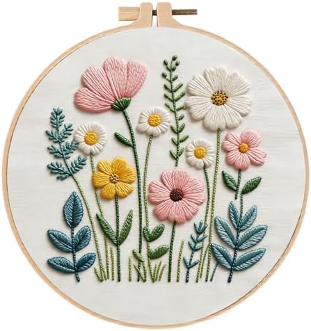 Embroidery Kit for Beginners & Adults Starter Kit, Cross Stitch Kits,DIY Hand Embroidery Needlepoint Set with Hoop, Pre-Printed Fabric, Threads and Instructions (Flower) by Unknown