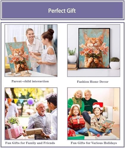 Cat Paint by Numbers Kit for Adults with Framed Canvas&Wooden Easel, DIY Acrylic Paint by Numbers Kits on Canvas, Cat with Flower Drawing Paintwork Arts and Crafts for Home Wall Decor 12x16inch - Image 6