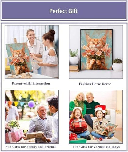 Cat Paint by Numbers Kit for Adults with Framed Canvas&Wooden Easel, DIY Acrylic Paint by Numbers Kits on Canvas, Cat with Flower Drawing Paintwork Arts and Crafts for Home Wall Decor 12x16inch - Image 6