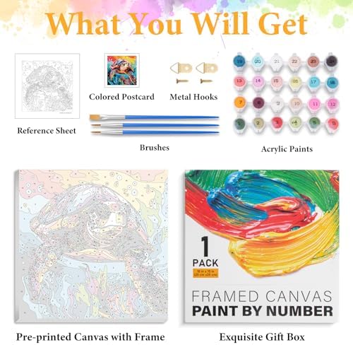 Okarina Framed Paint by Numbers Kit for Adults, Sea Turtle Decor 10x10 Inch - Image 5