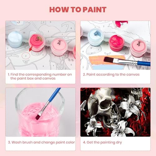 MXJSUA Skulls and Lilies Framed Paint by Numbers Kit for Adults Beginner with Wooden Easel, Adults' Paint-by-Numbers on Canvas, Easy DIY Acrylic Number Painting for Home Decor Gifts, 8x12 inch - Image 5