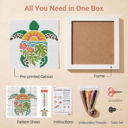 Sea Turtle Stamped Cross Stitch Kits for Beginners Adults with Framed - Image 2