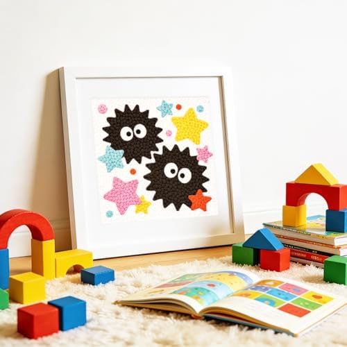 Doodlream Cute Black Elves Needle Kit for Beginner, 9.4"x 9.4" Color Star Punch Stitching Craft Set, DIY Embroidery Starter with Printed Frame, Instruction, Threader, Yarn, Pinch Needle - Image 6