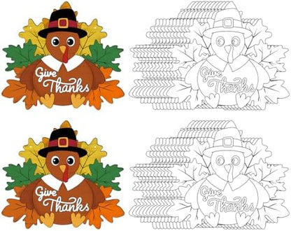 Sereliy 24 Pcs Thanksgiving Wreath Crafts, Color Your Own Turkey Crafts, DIY Paper Thanksgiving Wreath for Classroom Activities Fall Theme Games. (Turkey) by Sereliy
