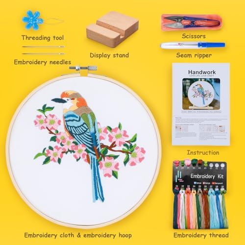 Hummingbird and Flower Embroidery Kit for Adults, DIY Embroidery Kits with Original Design Patterns, Learn to Embroider Kit Beginner with Needles and Thread, Clear Instructions and Video (BEB001) - Image 2