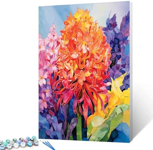 Aihonmin Beautiful Flower Paint by Number for Adult and Kids Beginner,Floral Canvas Oil Painting Kit Digital Painting,Vintage Watercolor Living Room Decoration,(Without Frame by Aihonmin