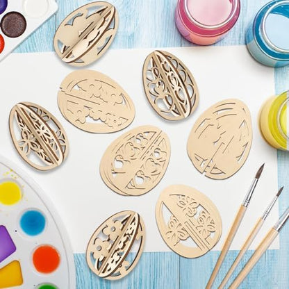 COCHIE DIY 3D Easter Eggs Wood Crafts to Paint, Paintable Unfinished Wooden Slices for Craft, Spring Egg Cutouts Ornaments for Painting Decorations (24 PCS) - Image 6