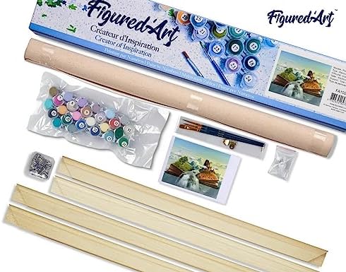 Figured'Art Paint by Numbers Kit for Adults Landscape Book 16"x20" - Craft Art Painting Rolled Canvas with DIY Wooden Frame - Image 5