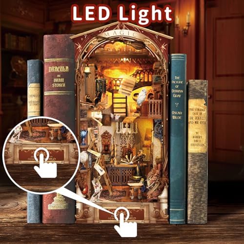 DIY Book Nook Kit,New DIY Dollhouse Booknook Bookshelf Insert Decor,3D Wooden Puzzles with LED,Book Nook Miniature Kit,Birthday Easter Home Decor for Teens Adult-Magic World - Image 2