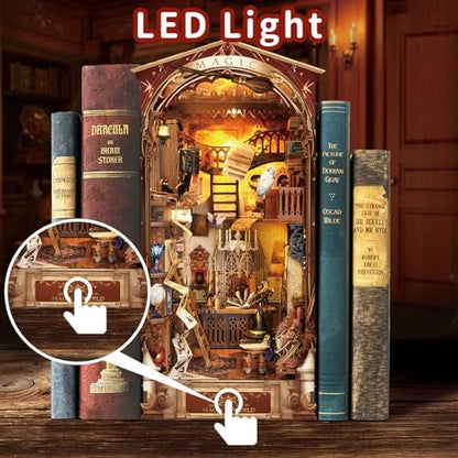 DIY Book Nook Kit,New DIY Dollhouse Booknook Bookshelf Insert Decor,3D Wooden Puzzles with LED,Book Nook Miniature Kit,Birthday Easter Home Decor for Teens Adult-Magic World - Image 2