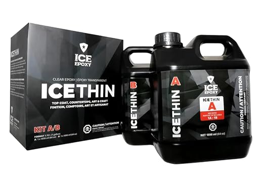 ICE-Thin Crystal Clear Epoxy Resin, UV Resistant High-Gloss Flood Coat, 1:1 Mixing Ratio, Fast Curing Low VOC Epoxy for Art, Wood, Tabletops & Casting (1 Gallon)