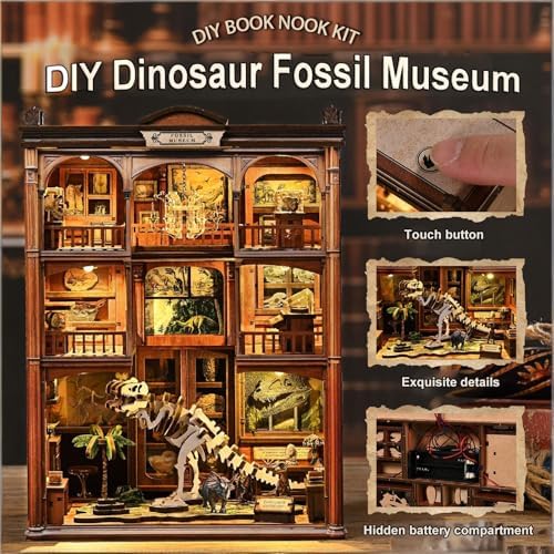 Dinosaur Fossil Museum Book Nook Kit, DIY Miniature Model with LED - Image 3
