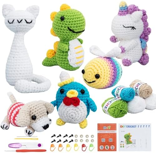 KIECIK Crochet Knitting Kit for Beginners – 6 PCS Crochet Animal Kit by KIECIK