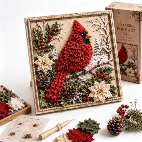 3D Christmas Fabric Art Kit with Frame, No-Sew Handmade Fabric Poke Art Kit by Unknown