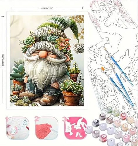 BYGFHLYW Easy Gnome Paint by Numbers Kit for Adults Beginner 16x20 in - Image 2