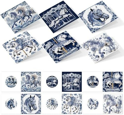 6pcs Diamond Painting Greeting Card with envelopes, DIY Blue and white carousel Diamond Art Greeting Card for Blessing and Wish Special Shaped Arts Crafts for Christmas Birthday Thanksgiving Day by MVVMTOP